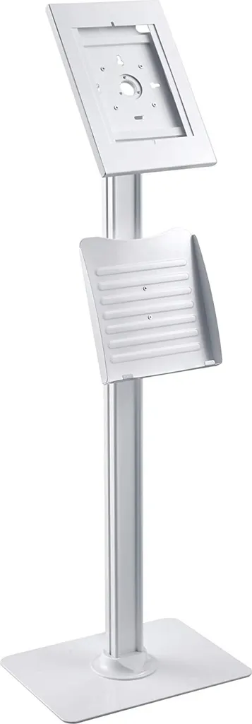 Support Tablette Antivol avec Porte-Brochures Intégré en Acier Blanc A4