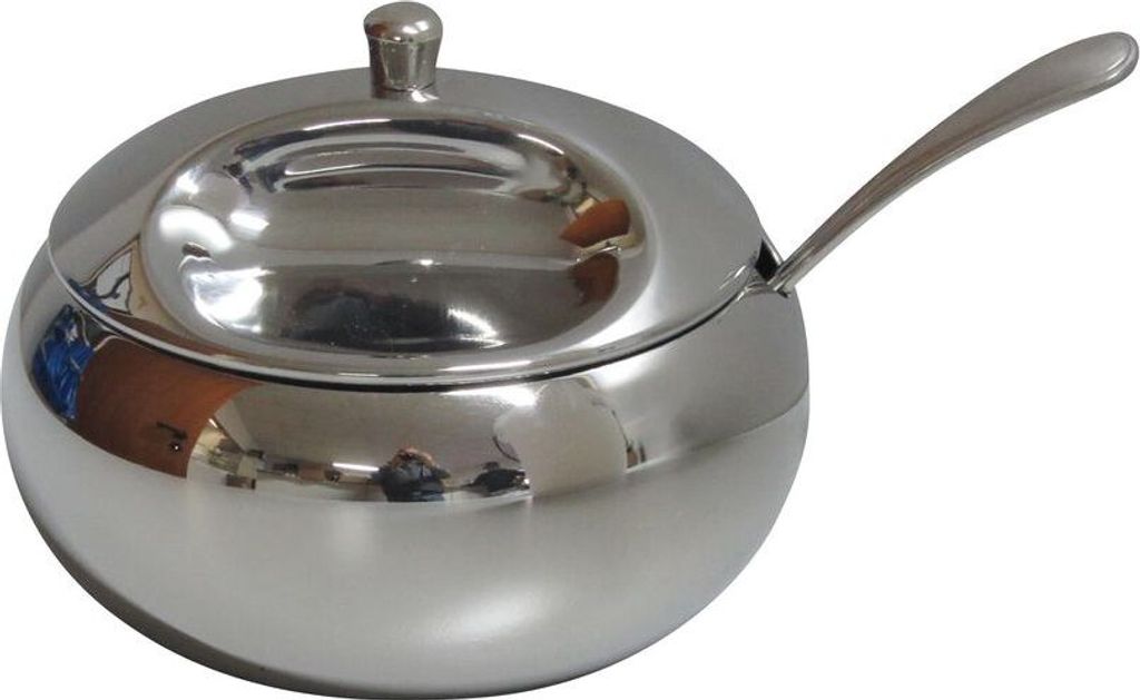 Zuckerdose Zuckerspender Zuckerbehälter aus Edelstahl 18/10 mit Deckel Löffel