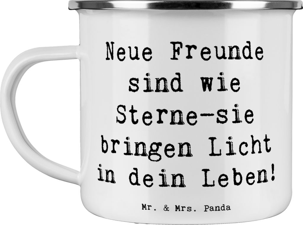 Mr. & Mrs. Panda Emailletasse Spruch Neue Freunde finden - Weiß - Geschenk, Emaille Becher, gemeinsame Momente, Bekanntschaften, Vertrauem, Inspir...