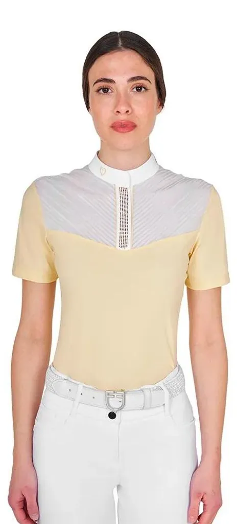 Polo de compétition Equestro Elegant jaune à strass pour femme taille S