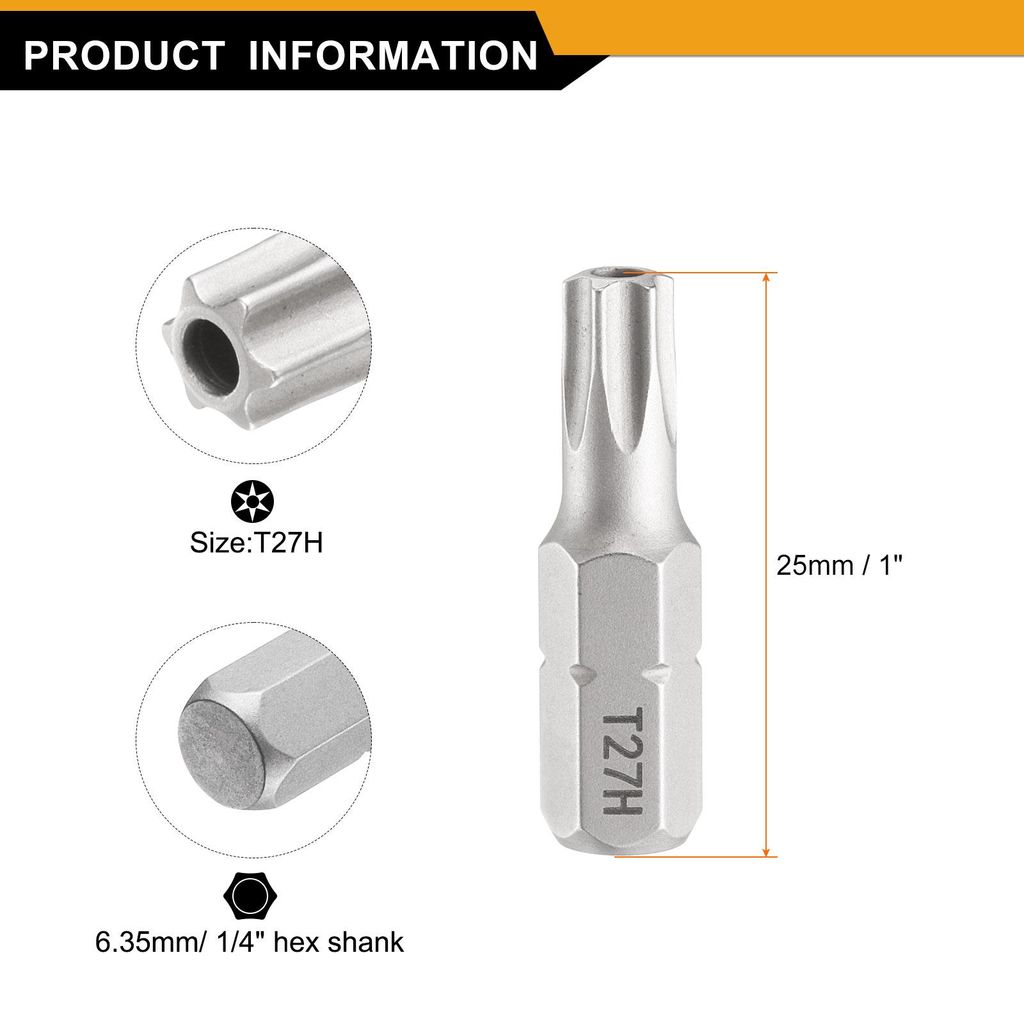 5 Stš¹ck T27H Schraubendreher Torx Bit Set 1/4 Zoll Sechskantschaft 25mm/1 Zoll L?nge Magnetisch Stern 6 Punkt Kopf Sechskant Bits S2 Stahl Bitsa...
