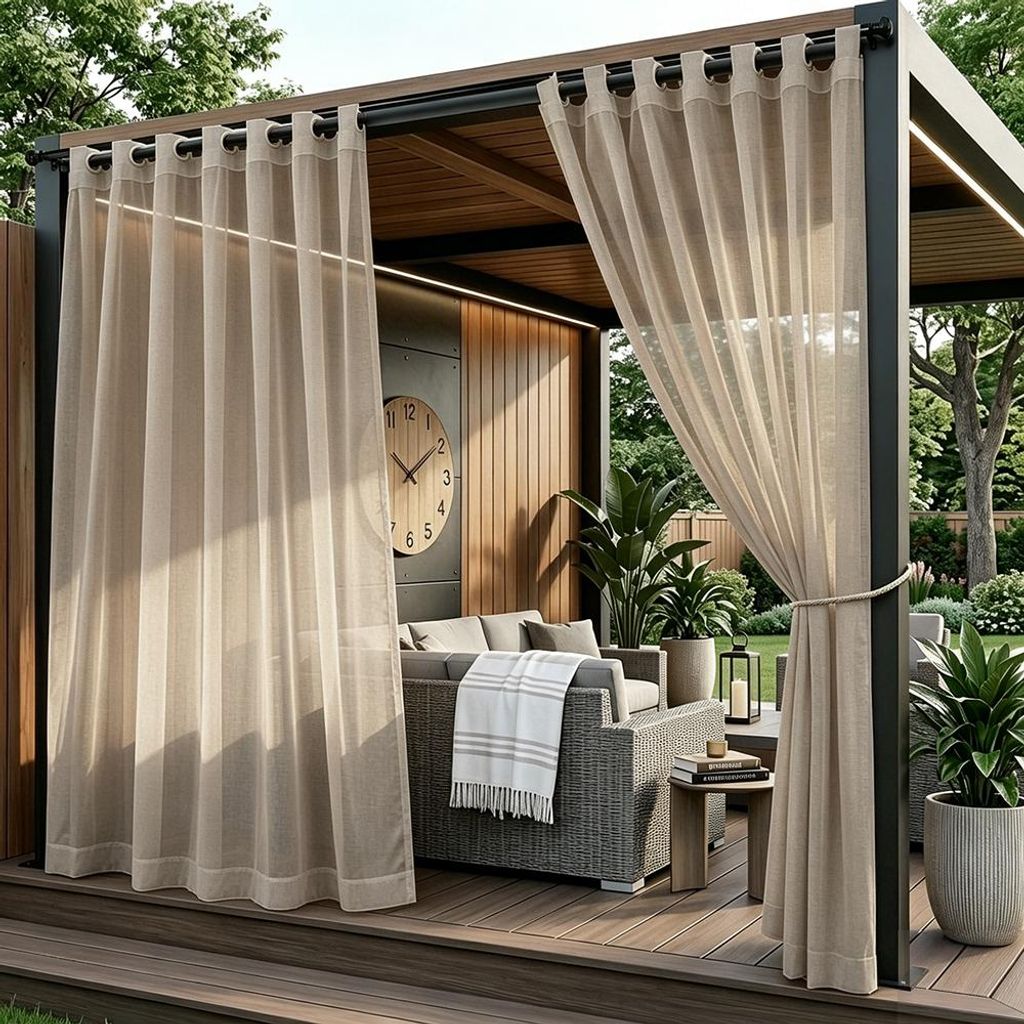Outdoor Vorhang mit Ösen Wasserdicht Transparent Gardinen Outdoorvorhang Outdoorvorhänge für Terrasse, 2er Set, 132x213cm/B*H, Khaki