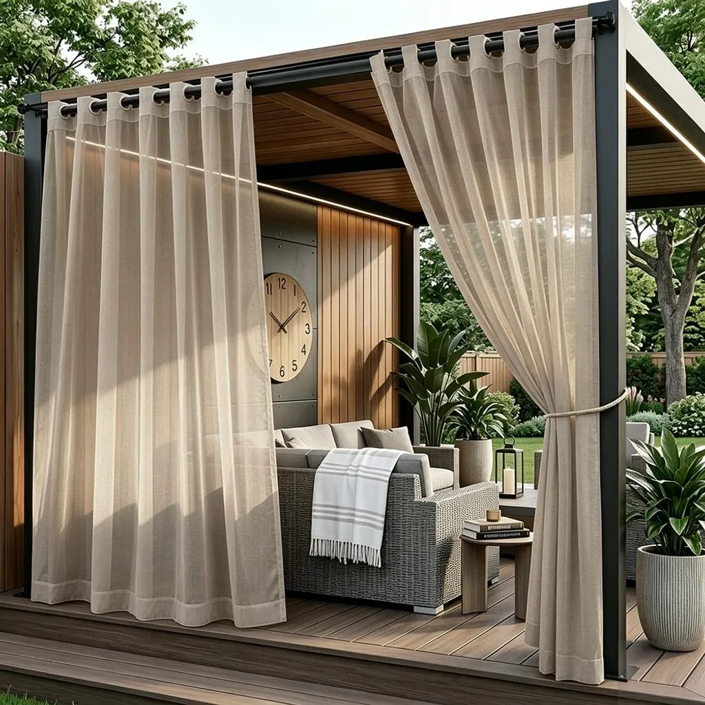 Rideaux occultation légère terrasse Kaki 132x213cm - Idéal pergola et patio
