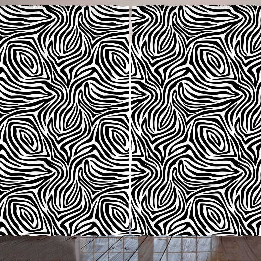 ARANDE Streifen Gardine, Afrikanisches Zebra-Haut-Muster mit abstrakten Linien einfarbiges wildes Tierhaut-Design, 280 x 260 cm, Weiß Schwarz