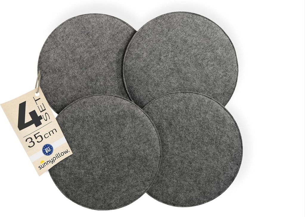 sunnypillow 4er Set Stuhlkissen aus Filz rund Ø 36cm | gemütliche Filzkissen für Bank und Stuhl | Indoor/Outdoor | Sitzkissen Sitzauflage | Grau