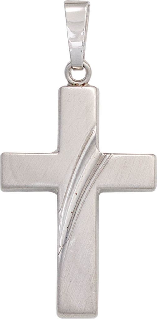 Anhänger Kreuz 925 Silber glänzend teilmattiert Streifen Silberkreuz Uni