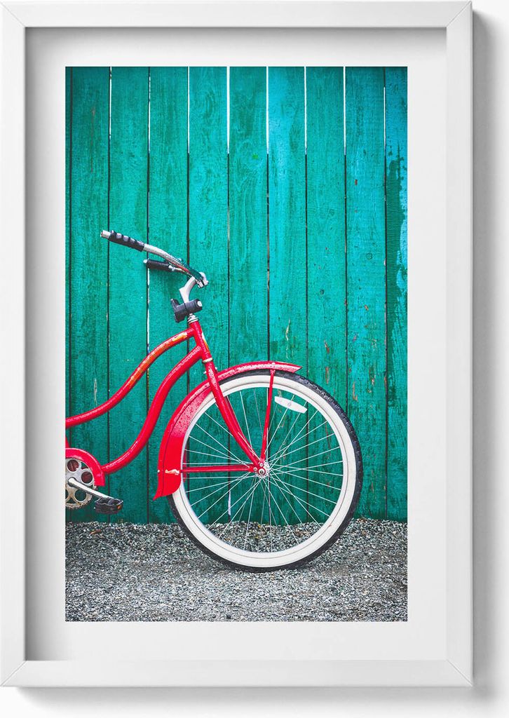 Rotes Fahrrad– Wandbild mit Rahmen – Gerahmtes Bild – Wanddekoration – 40x60 cm – Weiß