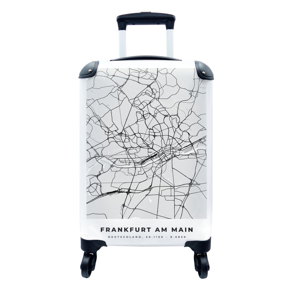 MuchoWow Koffer Handgepäck Trolley Rollkoffer Kleine Reisekoffer mit 4 Rollen - Frankfurt am Main - Karte - Stadtplan - Deutschland - Cabin Size...