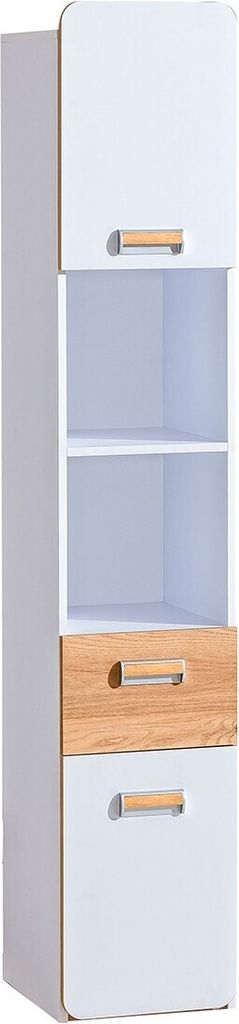 Furniture24 Schrank Lorento L3 Hochschrank Mit 2 Türen Und Schublade Briliant Weiß/Nash Eiche