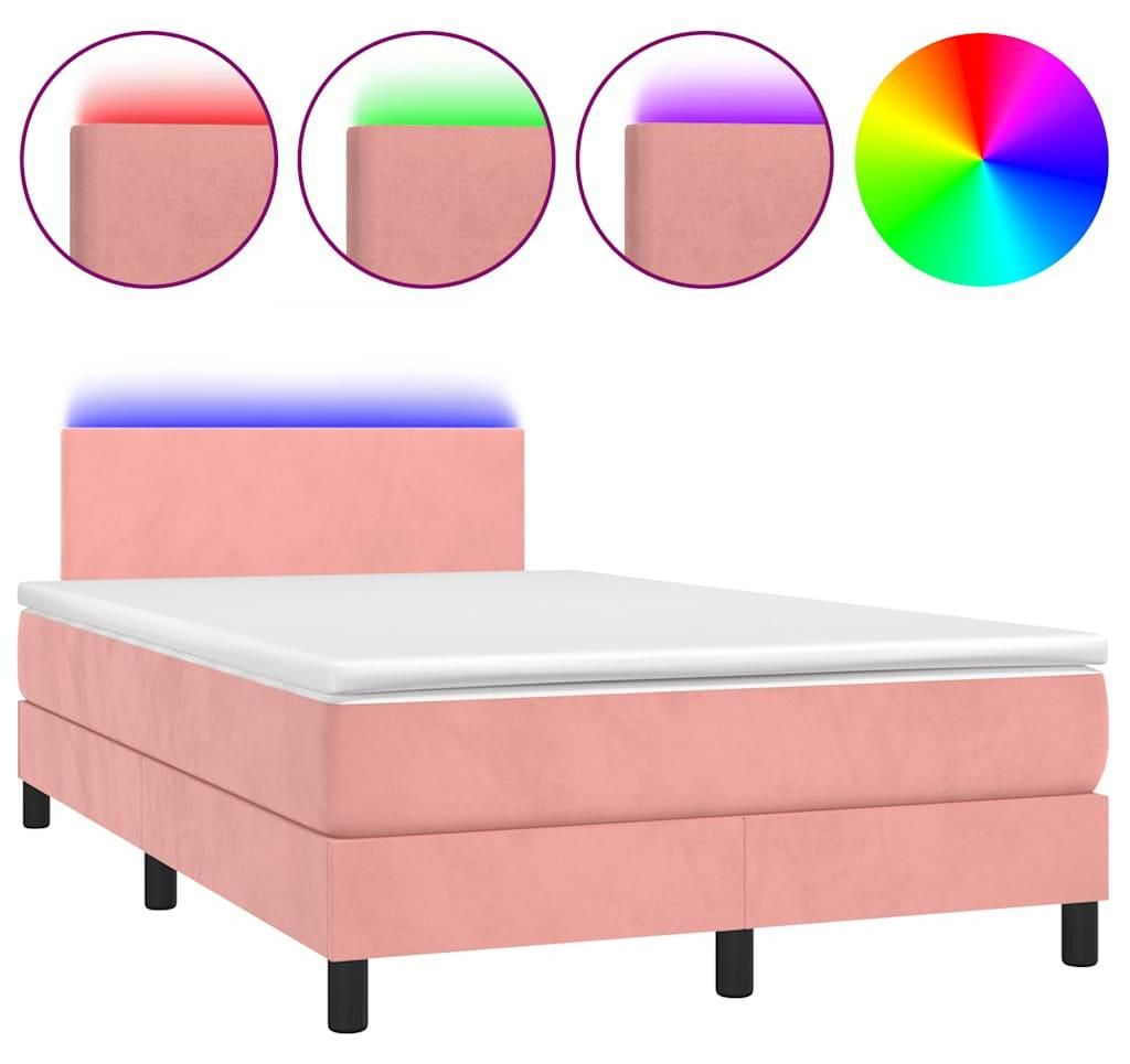 vidaXL Boxspringbett mit Matratze & LED Rosa 120x190 cm Samt
