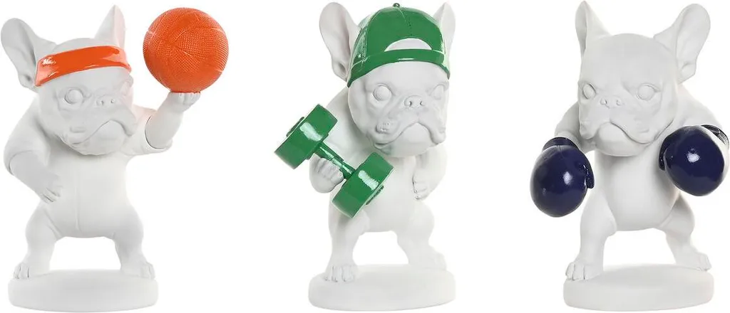 Figurine Chien Multicolore Home ESPRIT Blanc en Résine - Lot de 3 Pièces
