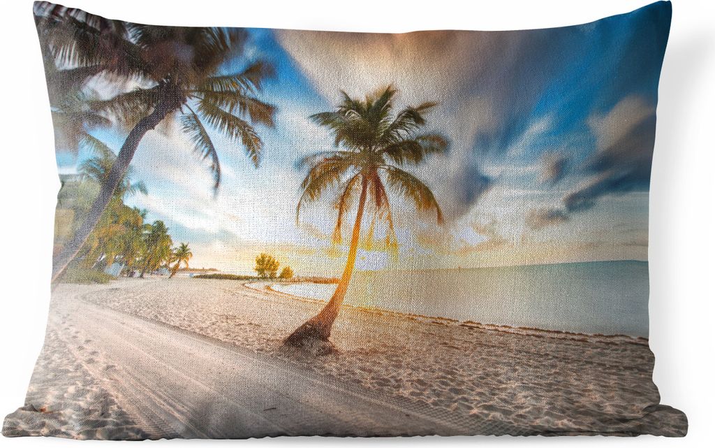MuchoWow Outdoor Kissen - Sonnenuntergang - Strand - Palme - 60x40 cm - Wetterfest - Lounge Kissen - Zierkissen - Kissen für Innenräume
