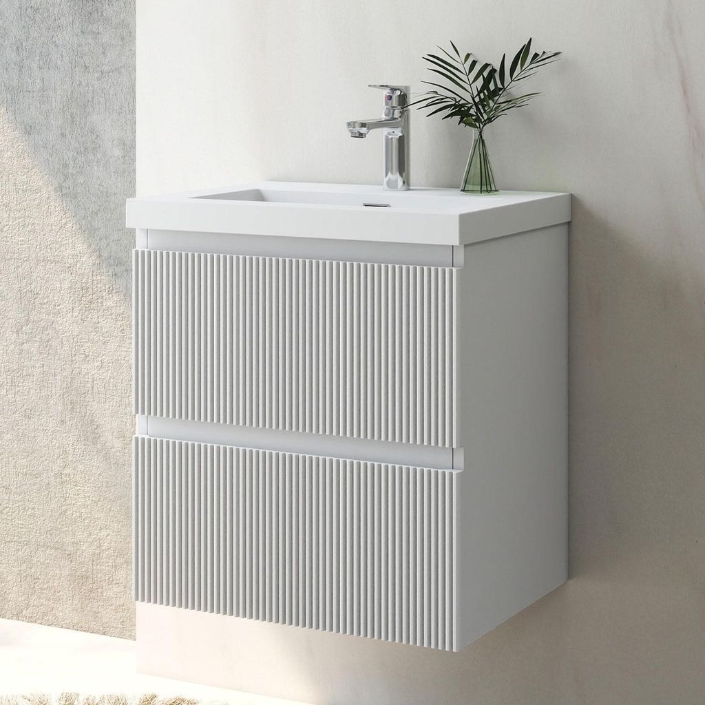 Waschtisch mit Unterschrank 50cm BOKAV Badmöbel Set Weiß Produktbild 
