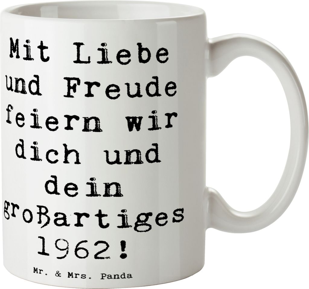 Mr. & Mrs. Panda Tasse Spruch 1962 Geburtstag - Weiß - Geschenk, Glückwunsch, Alter, Geburtsjahr, Teetasse, Becher, Kaffeebecher, handgefertigte ...