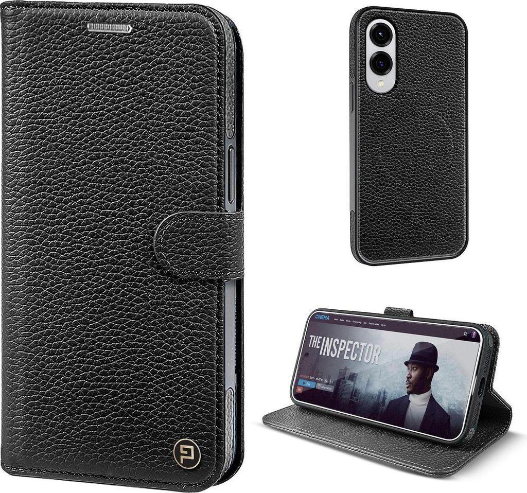 Echtleder Handyhülle für Samsung Galaxy S25 Edge RFID Schutz Cover Leder Hülle Magnetring 2-in-1 Bumper abnehmbar Farbe: Schwarz