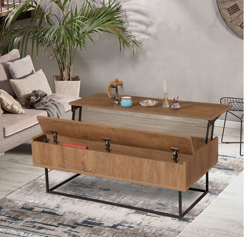 Skye Decor, Est- EstSPH, Nussbaumfarbe,Schwarz, Couchtische, 43x120x60 cm, 100% Melaminbeschichtete Partikelplatte