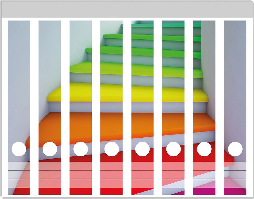 Wallario Ordnerrücken Sticker, selbstklebend für schmale Ordner, 8 Stück, Motiv Bunte Treppe