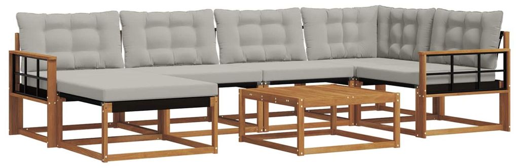 vidaXL Outdoor-Sofagarnitur mit Kissen 7 pcs Natürlich und Hellgrau