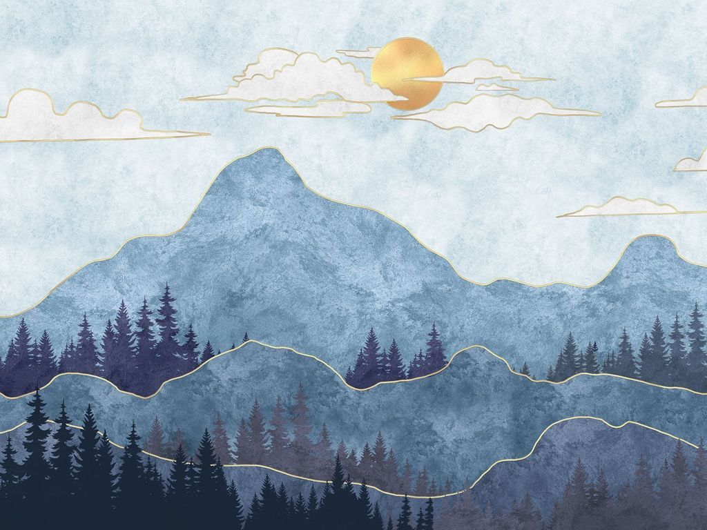 Sanders & Sanders Fototapete Berglandschaft Blau und Gold 375 x 270 cm