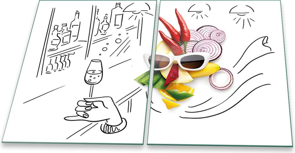 Herdabdeckplatten Ceran Spritzschutz Glas Universal 2-Teilig 2x40x52 Gemüse Bunt