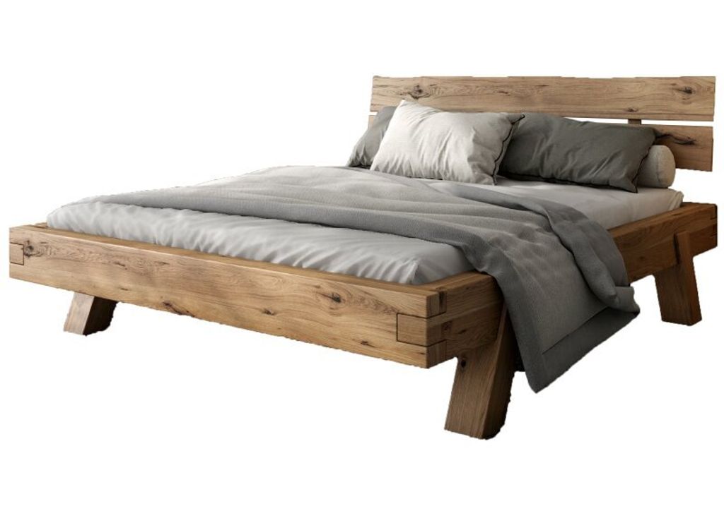 Futonbett Balkenbett Heinrich Bett Rustic Eiche Massiv geölt 180x200cm Holzbett