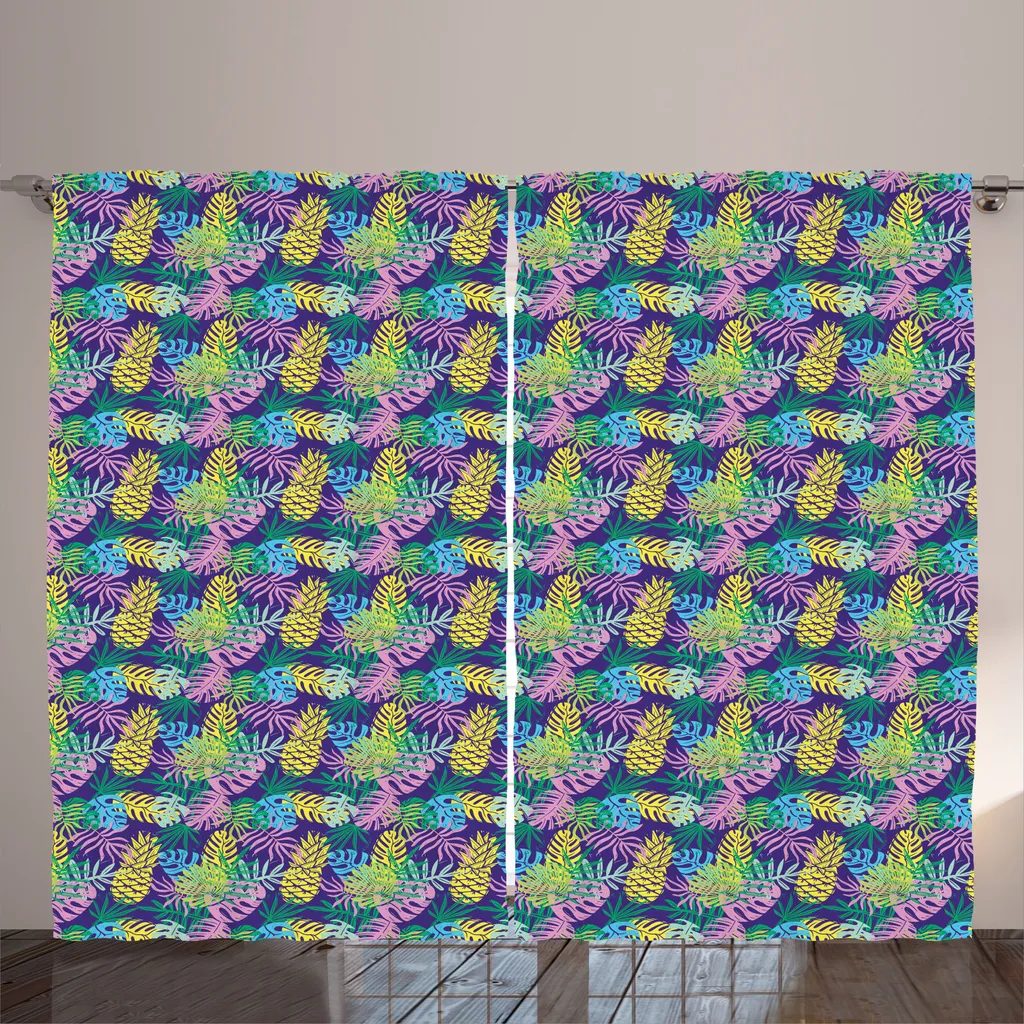 Rideaux Universels à Motifs Plantes Exotiques et Fruits 280x225 cm Quartz