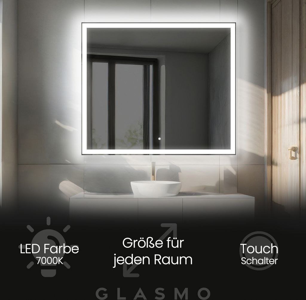 Badspiegel mit Beleuchtung 140x60 cm Aurora - Horizontal Rechteckiger Spiegel mit LED Beleuchtung - Kaltweiß 7000K - Badezimmerspiegel Lichtspiege...