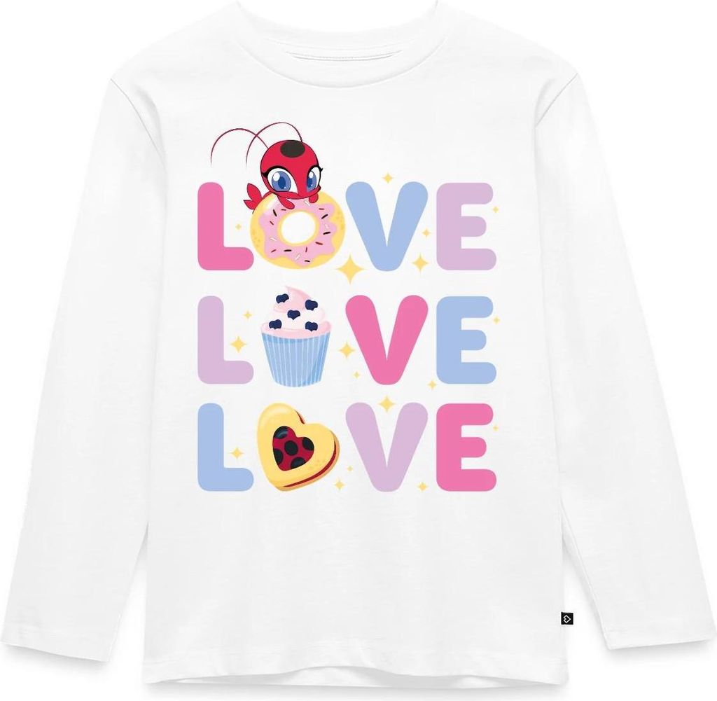 Spreadshirt Miraculous Love Love Love Schriftzüge Kinder Premium Langarmshirt, 134/140 (8 Jahre), Weiß