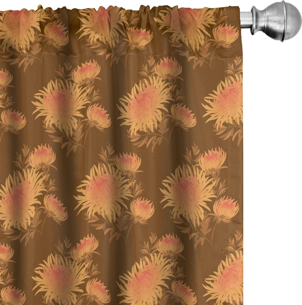 ABAKUHAUS Jahrgang Vorhänge, Gardinen, Autumn Themed Süße Blumen Chrysantheme Pansy Motiv, 2 Stück 75 x 175 cm, Ingwer Karamell