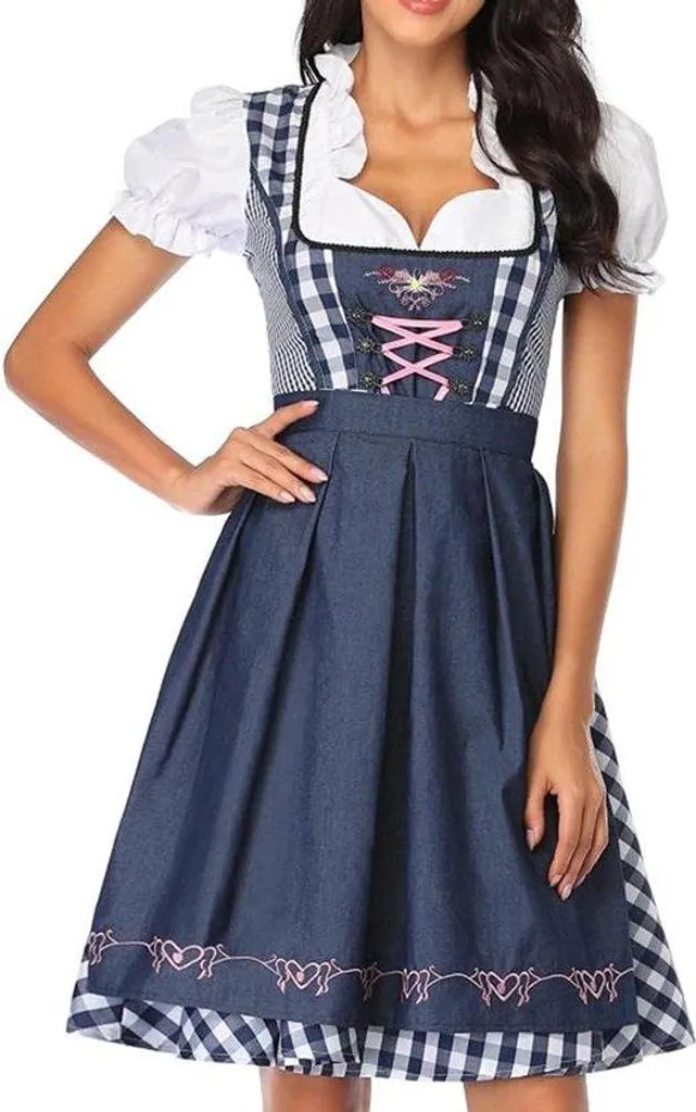 Robe Dirndl avec tablier brodé - Costume Oktoberfest en coton premium