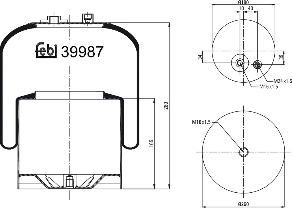 Soufflet de ressort pneumatique pour suspension arrière - Article Febi 39987
