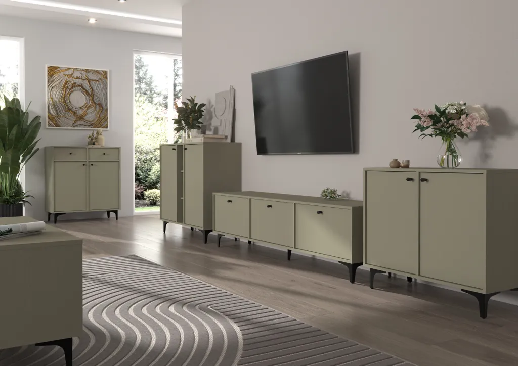 Commode TOKYO 125 cm BEAUTYSOFA à 3 portes, buffet bas eucalyptus chic