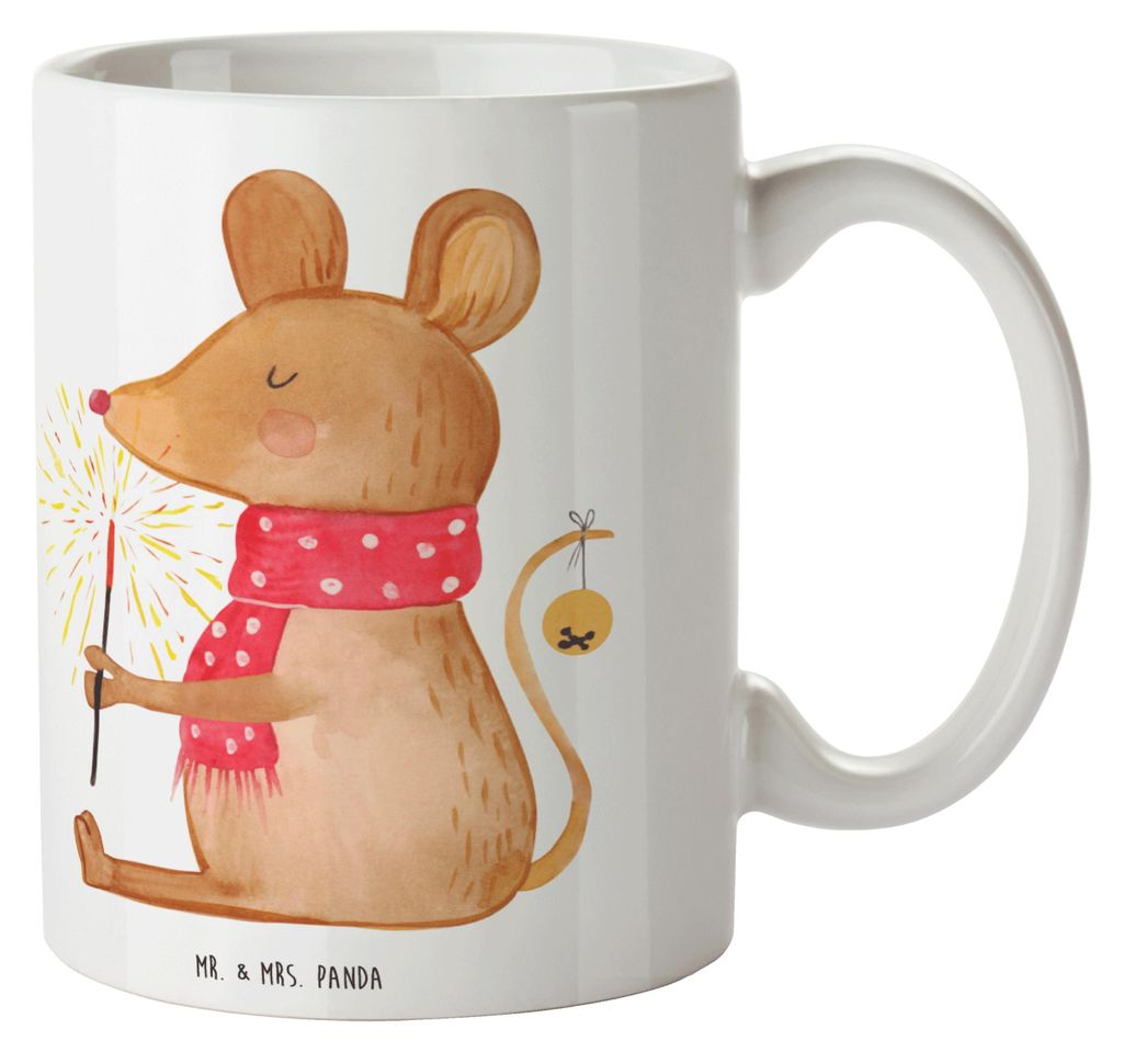 Mr. & Mrs. Panda Trinklernbecher Maus Weihnachten - Weiß - Geschenk, Mäuschen, Plastikbecher, Kindertasse, Frohe, Weihnachtsgruß, Pott, Haferl, ...