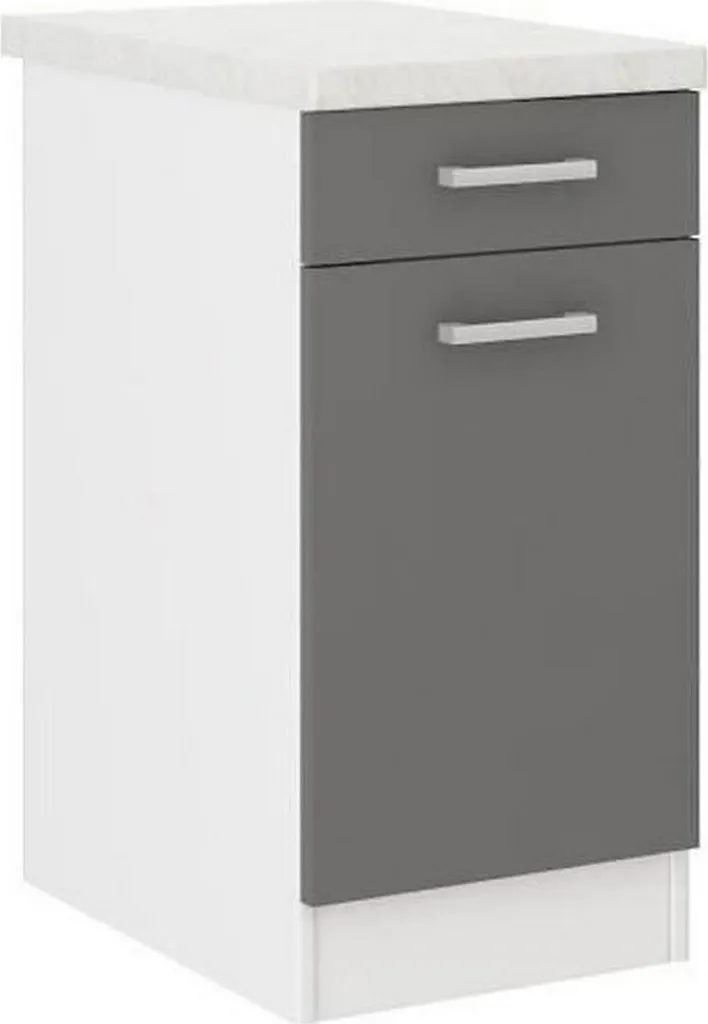 Caisson bas de cuisine gris 40cm, meuble de rangement mélaminé PVC