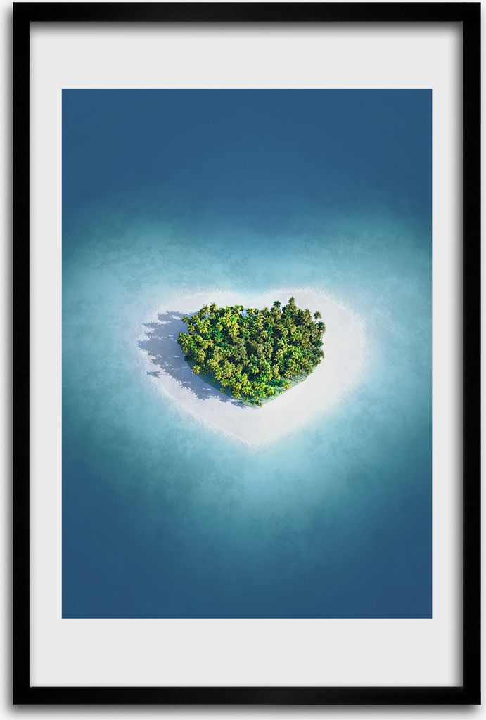 Bild - Bilderrahmen - 40 cm x 60 cm - MDF - Rahmen - Wandkunst - Strand Herzform