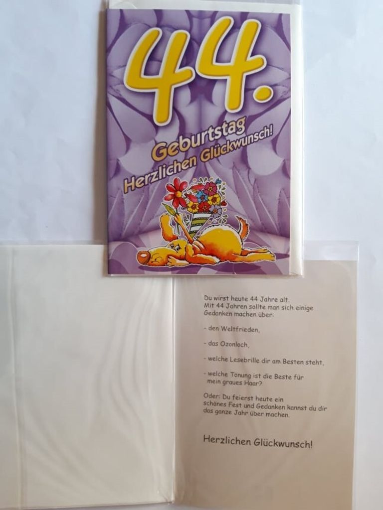 1 Glückwunschkarte, 44. Geburtstag, Doppelkarte m. Produktbild 
