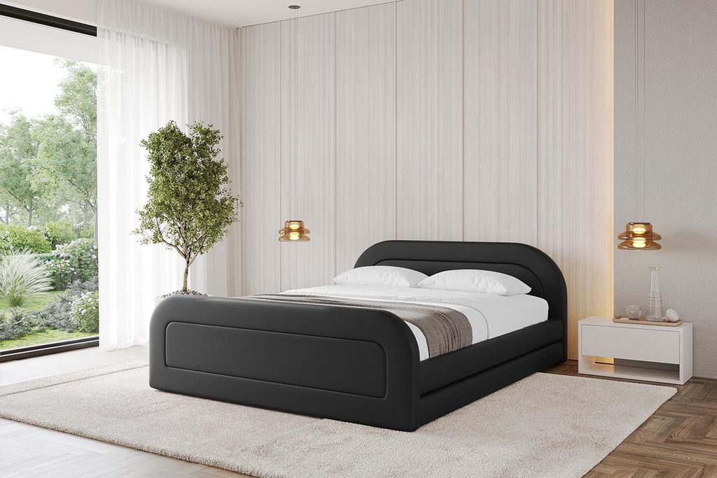 ALTDECOR Polsterbett mit Bettkasten - LERIS-Z-v1 140x200 Schwarz Kunstleder- Bett mit Kopfteil und Fußteil, Boxbett ohne Matratze, Doppelbett mit ...
