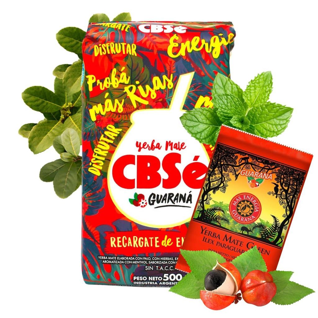 Yerba Mate Tee CBSé Energia Guarana 500g und Mate Green Mas Energia Guarana 50g - Mate-Tee aus Argentinien, Detox und Energie Getränk, Loose leaf...