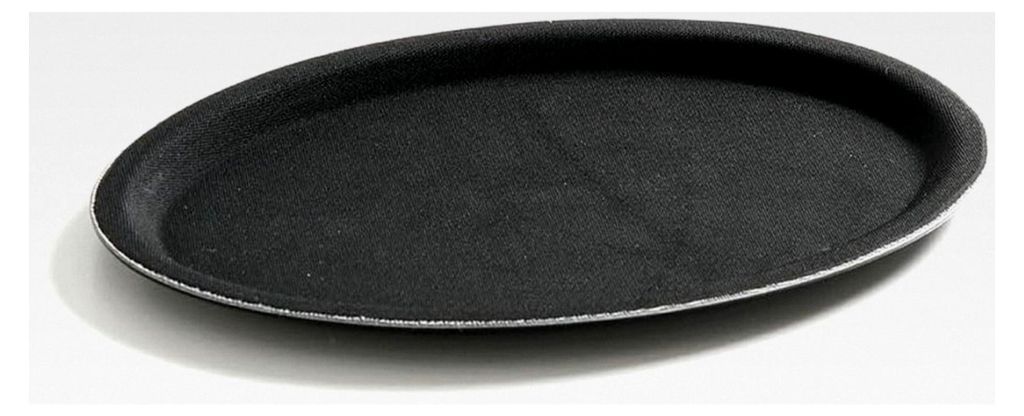 Serviertablett, temperaturbeständig von -10° bis 100°C, oval, mit Antirutschbeschichtung, schock- und bruchfest, 210x290x(H) 12mm, Schwarz