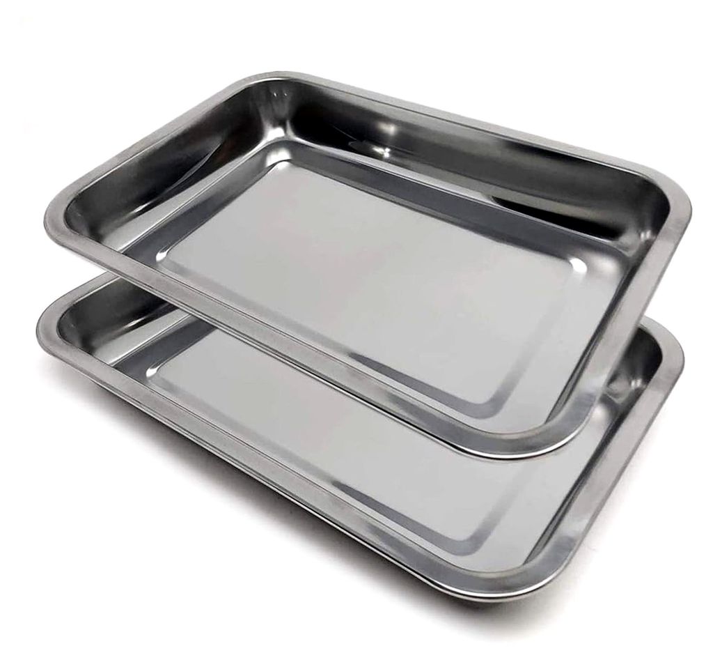 Rechteckiges Serviertablett aus Edelstahl - Silber - 36 x 27 cm - 2er Set