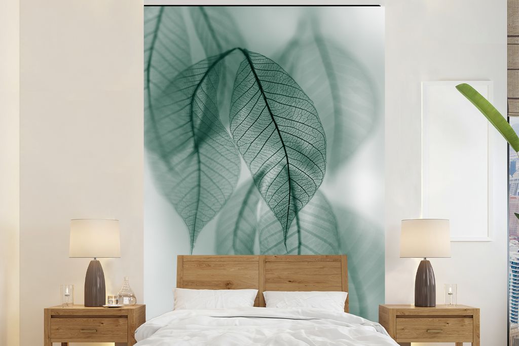 MuchoWow Fototapete für Wohnzimmer oder Schlafzimmer Wandtapete Vinyl Motivtapete Blätter - Grün - Natur - Stilleben - 160x240 cm - Vinyltapete