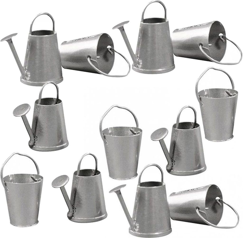 6 Mini-Gießkannen und 6 Metalleimer 2 cm