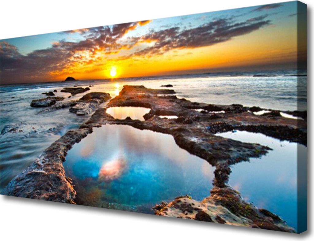Tulup Leinwand-Bilder 100x50 Wandbild Canvas Kunstdruck Meer Sonne Landschaft