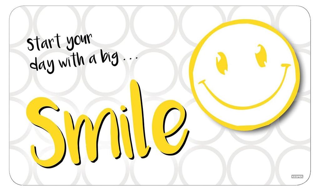 A smiley face graphic and the word "Smile" are displayed on a white background with a pattern of gray circles.