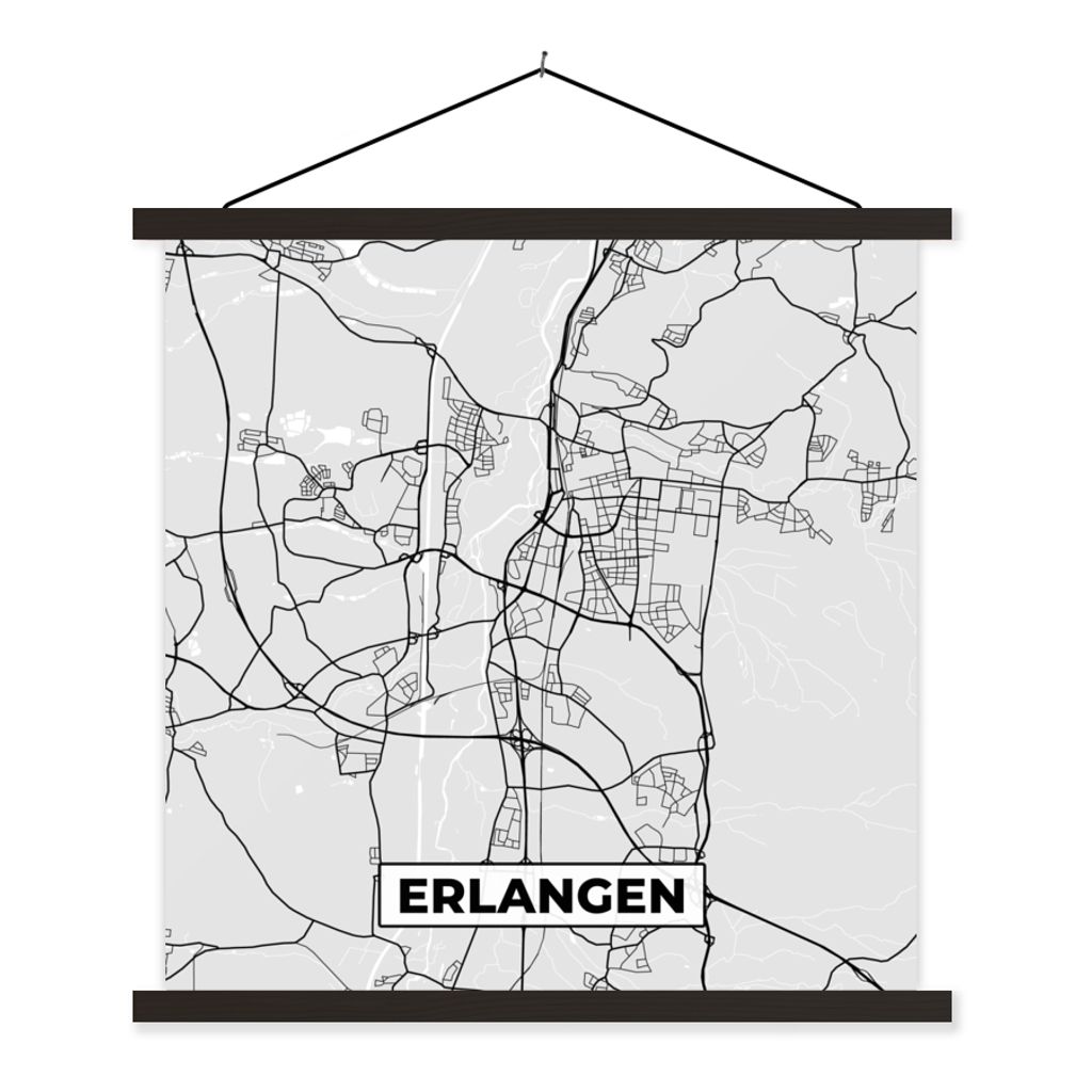 MuchoWow Textilposter Stadtplan - Deutschland - Karte - Erlangen 40x40 cm mit schwarzem Rahmen - Fotos