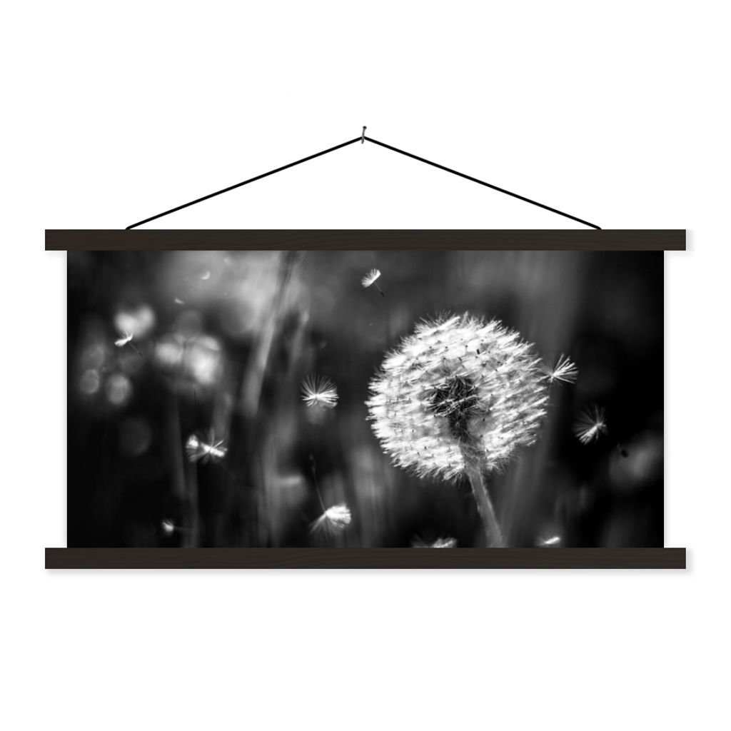 MuchoWow Textilposter Löwenzahn - Schwarz - Weiß - Pflanze 60x30 cm mit schwarzem Rahmen - Textilien
