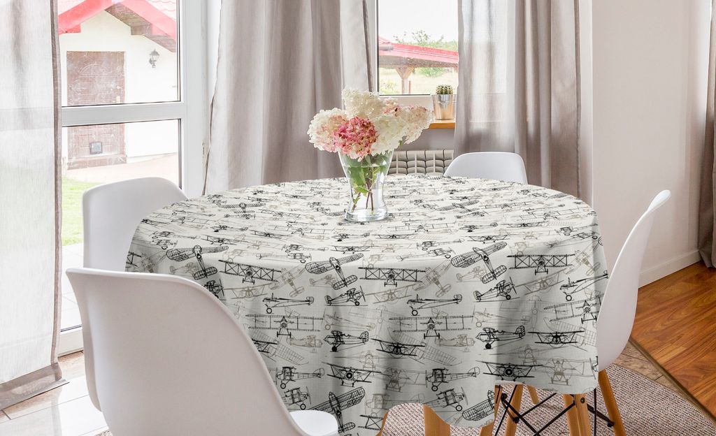 ABAKUHAUS Flugzeug Runde Tischdecke, Old School Planes, Kreis Tischdecke Abdeckung für Esszimmer Küche Dekoration, 150 cm, Olivgrün Tan