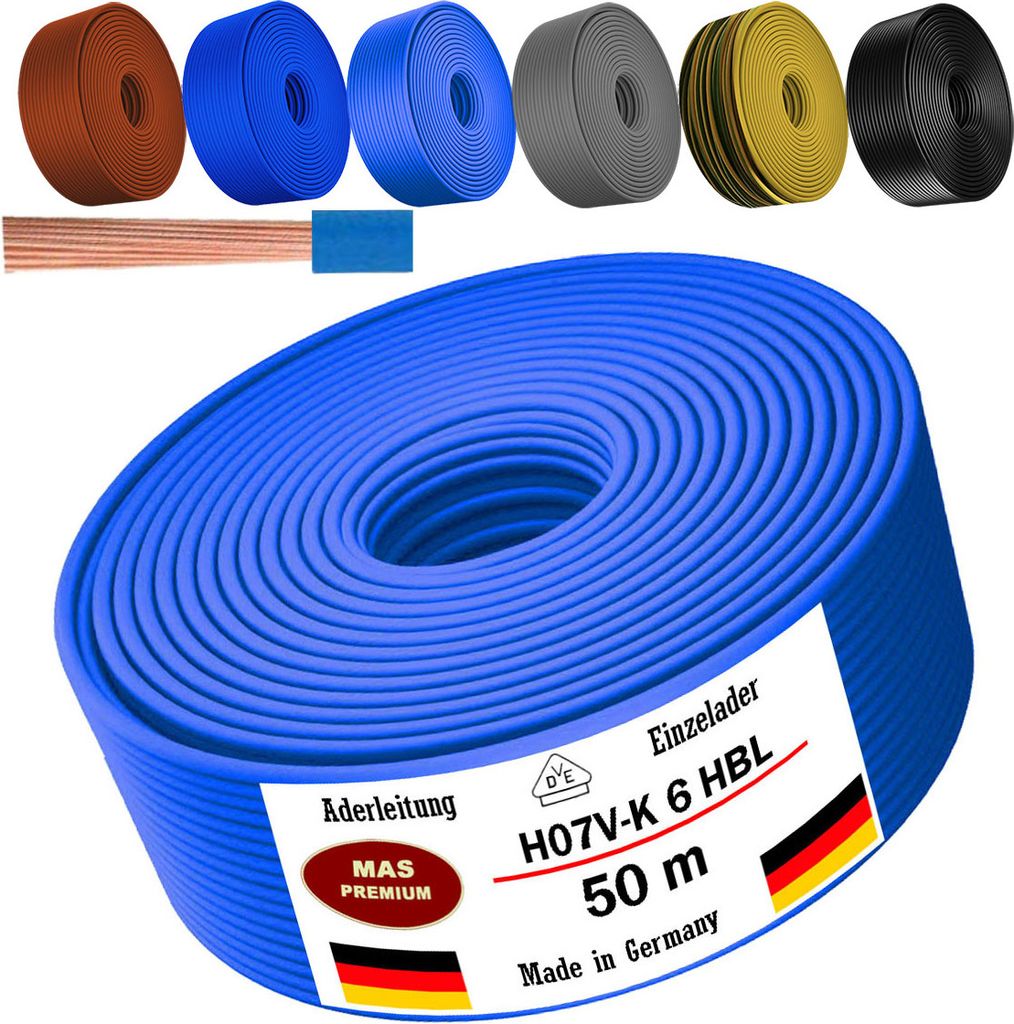 50m Aderleitung H07 V-K HBL 1x6 mm² Hellblau Einzelader Produktbild 