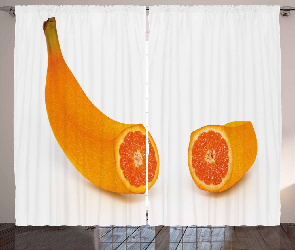 ABAKUHAUS Surrealistisch Rustikaler Vorhang, Bananenförmige Orange, Wohnzimmer Universalband Gardinen mit Schlaufen und Haken, 280 x 225 cm, Orang...