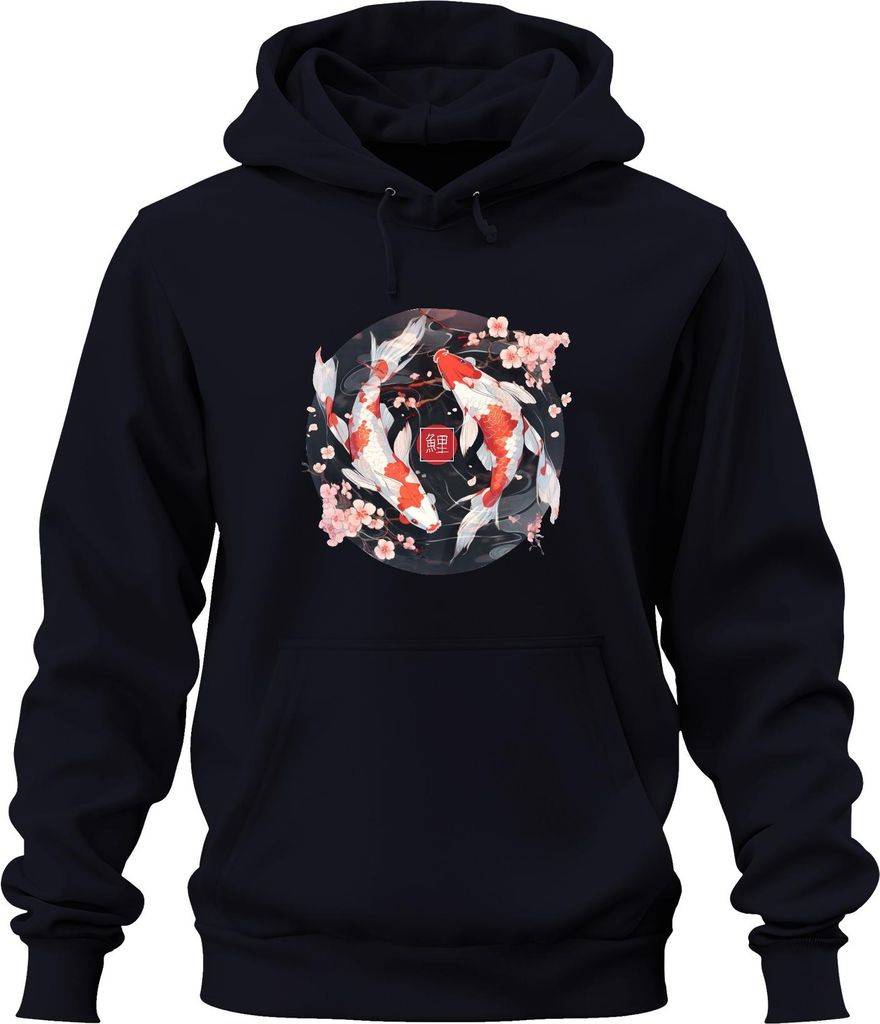 Koi Karpfen Sakura Japanisch Fische Zen Kirschblüten YinYang 鯉 Uni Hoodie Kapuzenpullover, Navy, 3XL